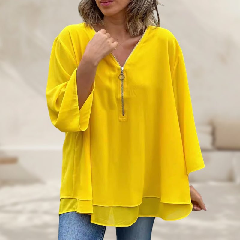 Ingrid | Flowy Chiffon Zip-Front Blouse