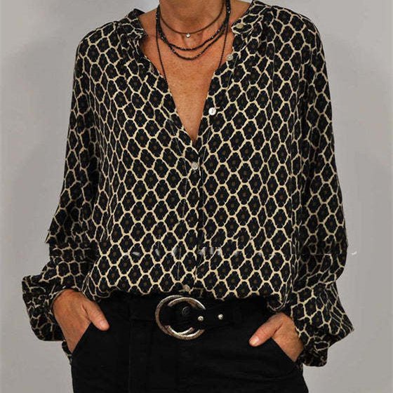 Eirian | Graceful Patterned Long-Sleeve Blouse