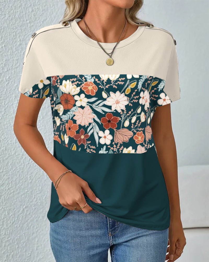 Cheryl | Floral Colourblock Tee