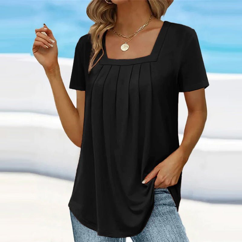 Adrienne | Pleated Square-Neck Blouse