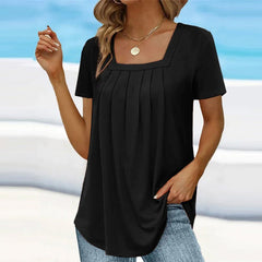 Adrienne | Pleated Square-Neck Blouse
