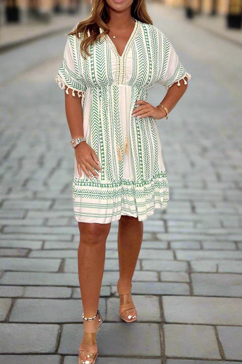 Bertha | Printed V-Neck Midi Dress