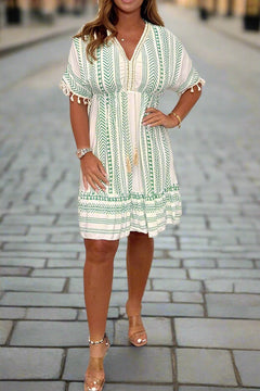 Bertha | Printed V-Neck Midi Dress