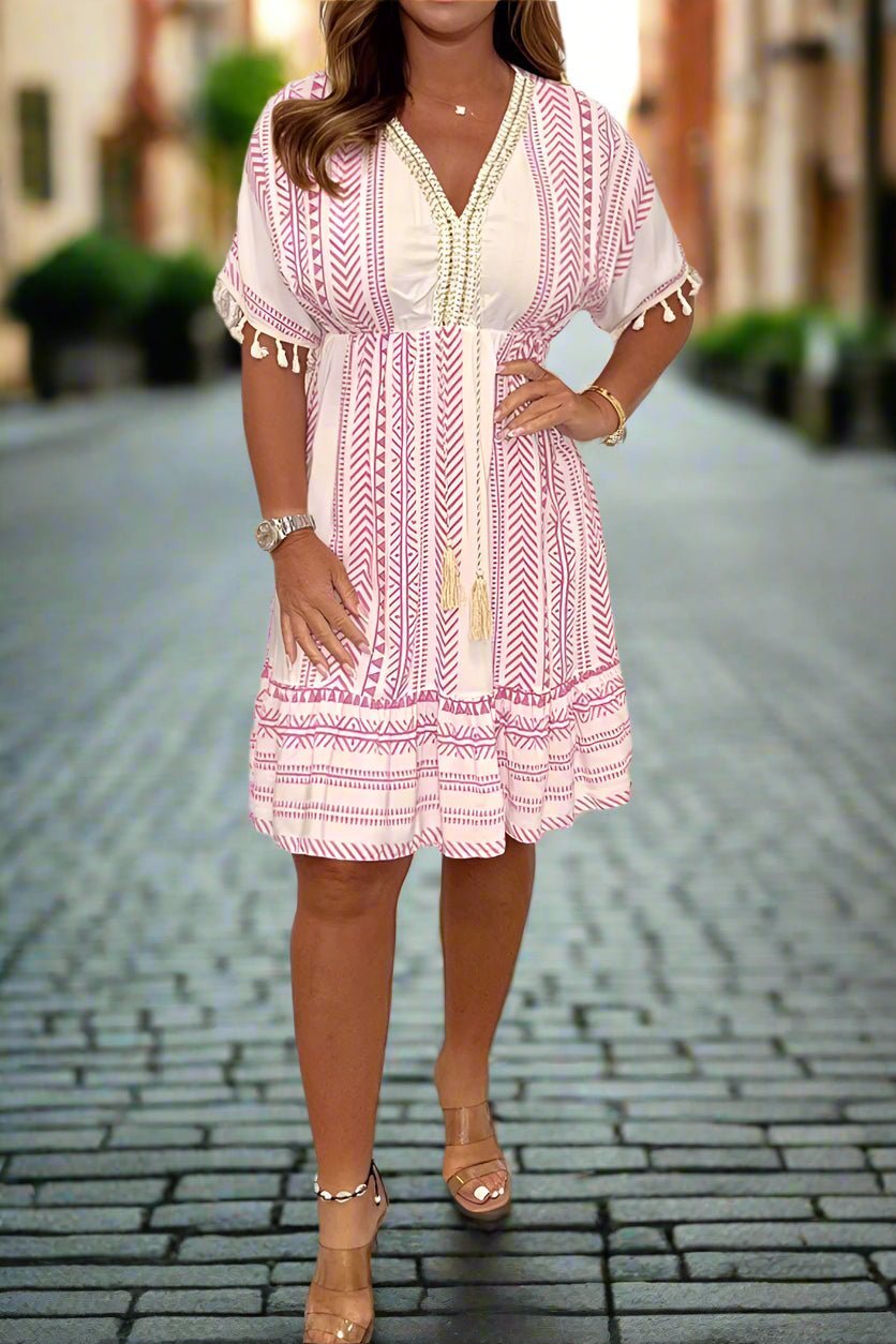 Bertha | Printed V-Neck Midi Dress