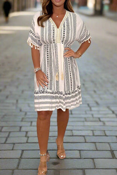 Bertha | Printed V-Neck Midi Dress
