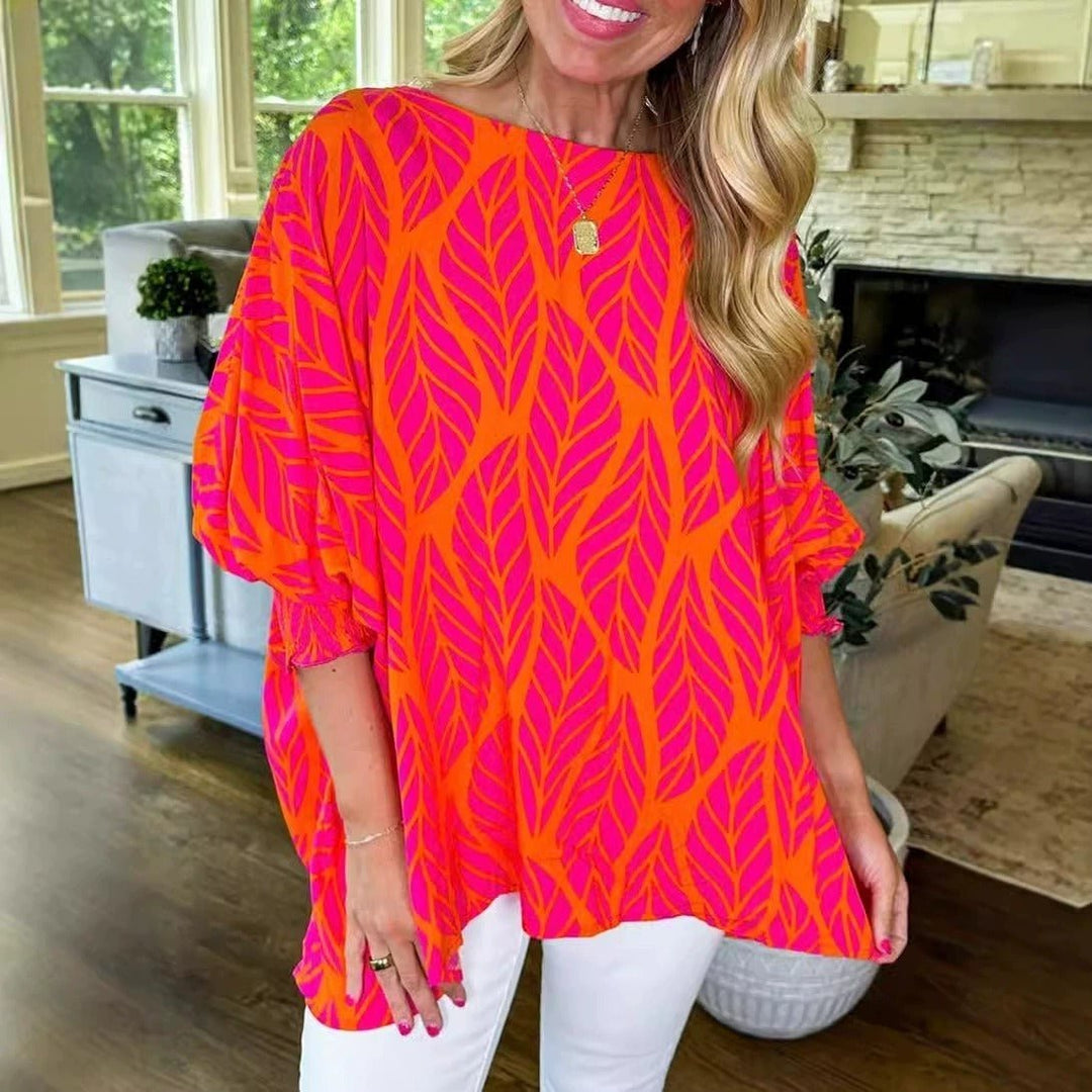 Grace | Puff Sleeve Leaf Print Blouse