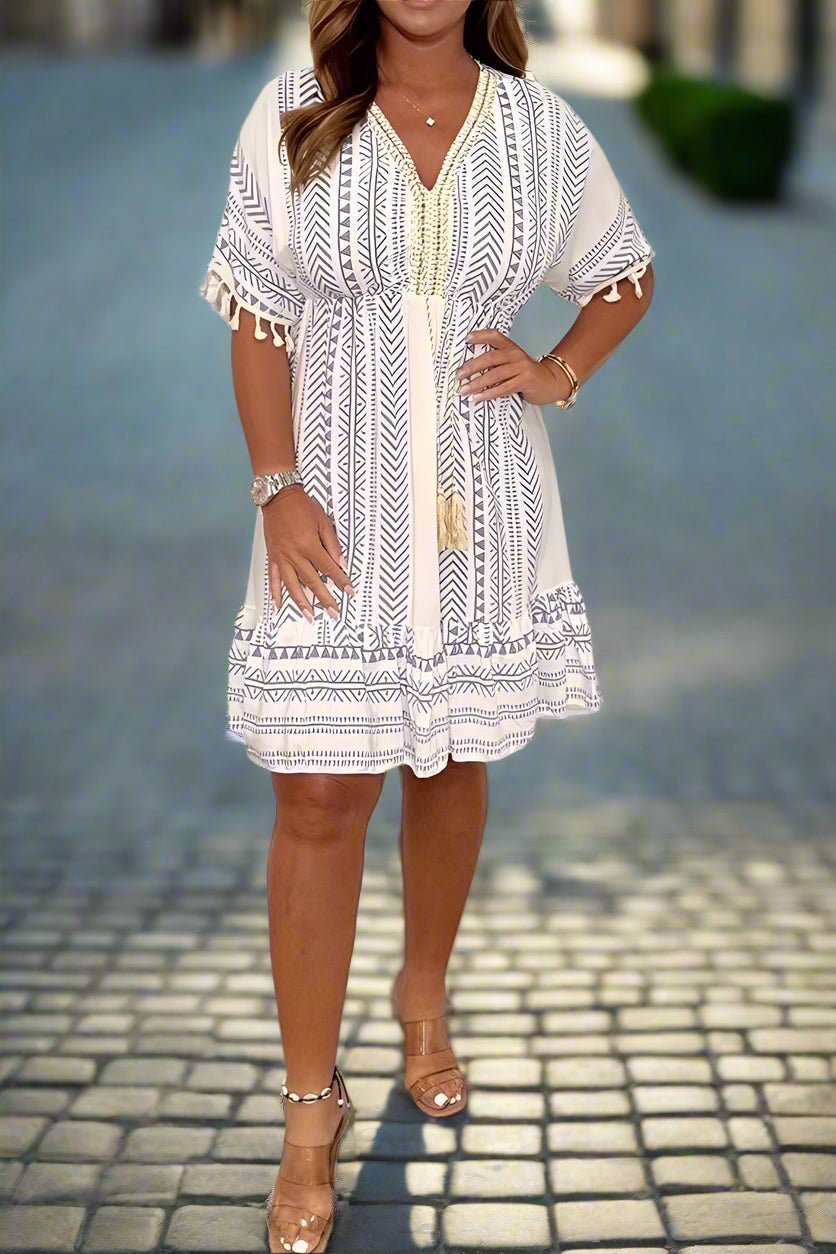 Bertha | Printed V-Neck Midi Dress