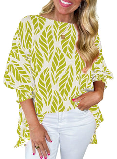 Grace | Puff Sleeve Leaf Print Blouse