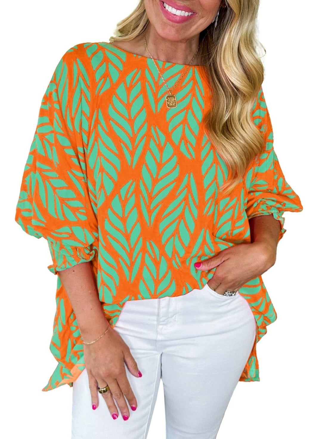 Grace | Puff Sleeve Leaf Print Blouse