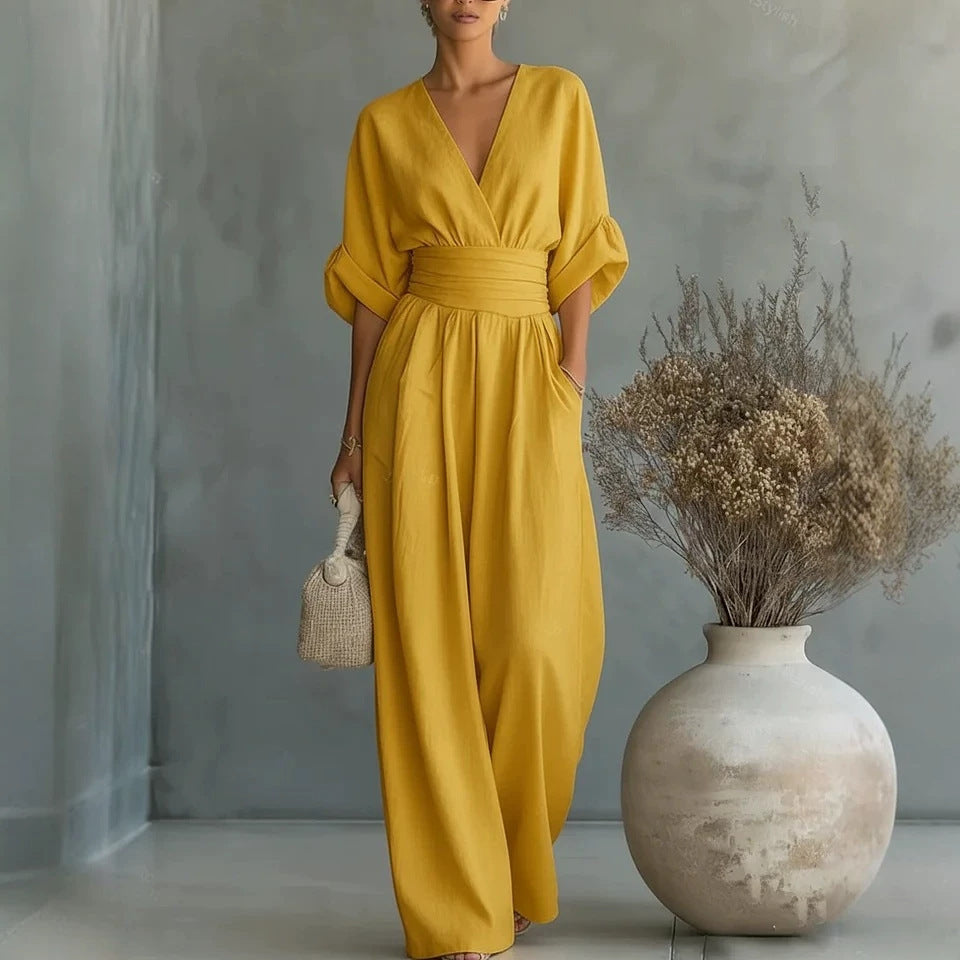 Pryderi | Elegant Draped Wide-Leg Jumpsuit