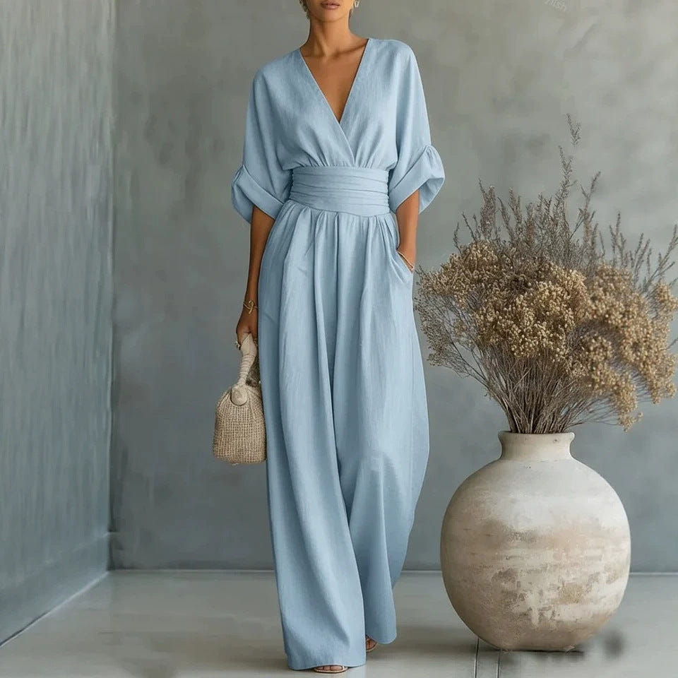 Pryderi | Elegant Draped Wide-Leg Jumpsuit