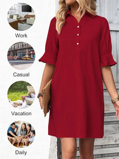 Amy | Ruffle Sleeve Button-Down Dress