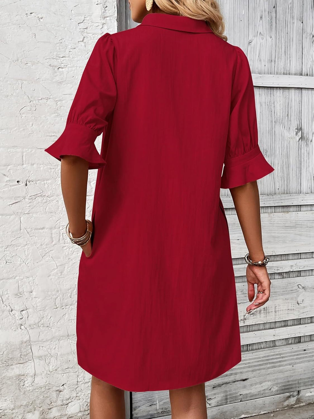 Amy | Ruffle Sleeve Button-Down Dress
