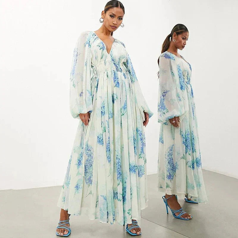 Wanda | Floral Drawstring Maxi Dress