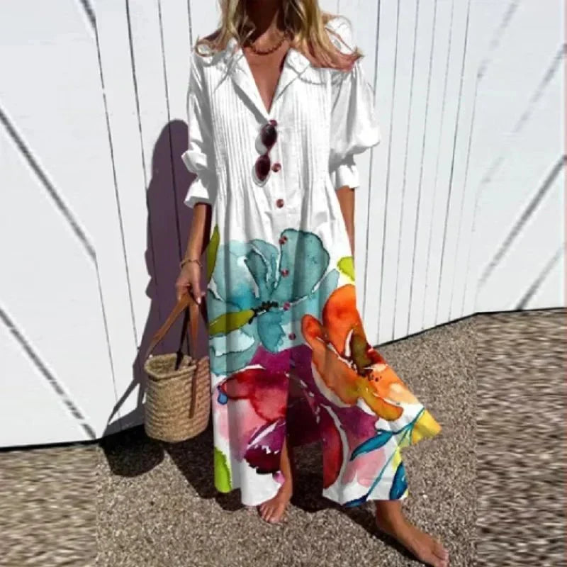 Bridget | Boho Midi Dress, Flowing V-Neck