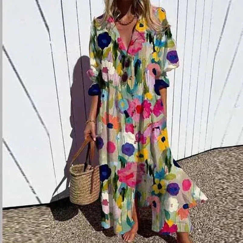 Bridget | Boho Midi Dress, Flowing V-Neck
