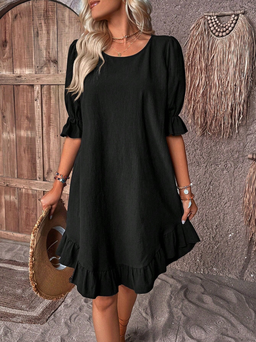 Elaina | Pleated Sleeve Dress