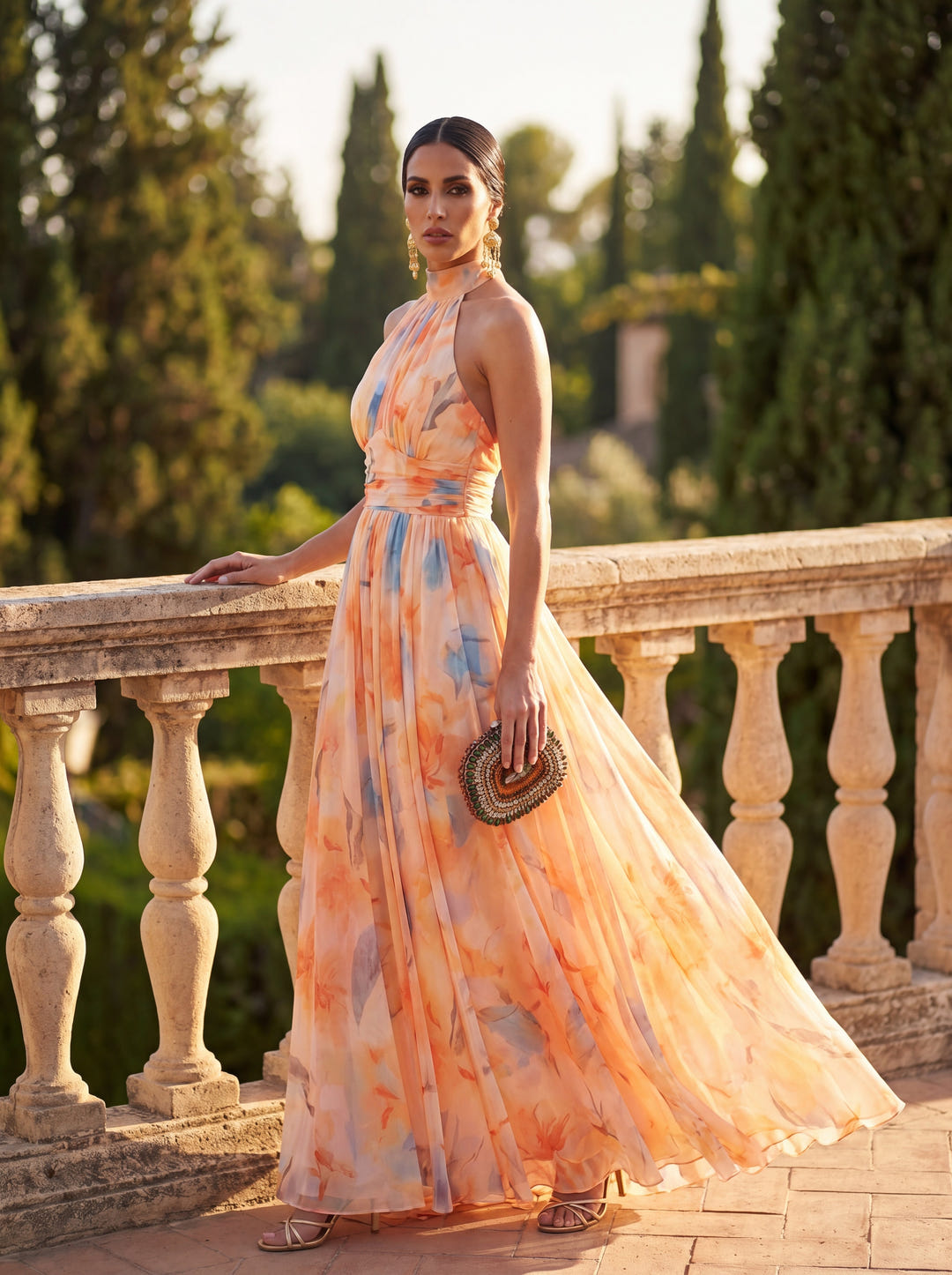 Elva | Watercolour Halter Maxi Dress