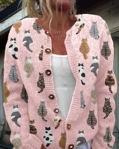 Lulu | Cat Print Button Cardigan – Pink
