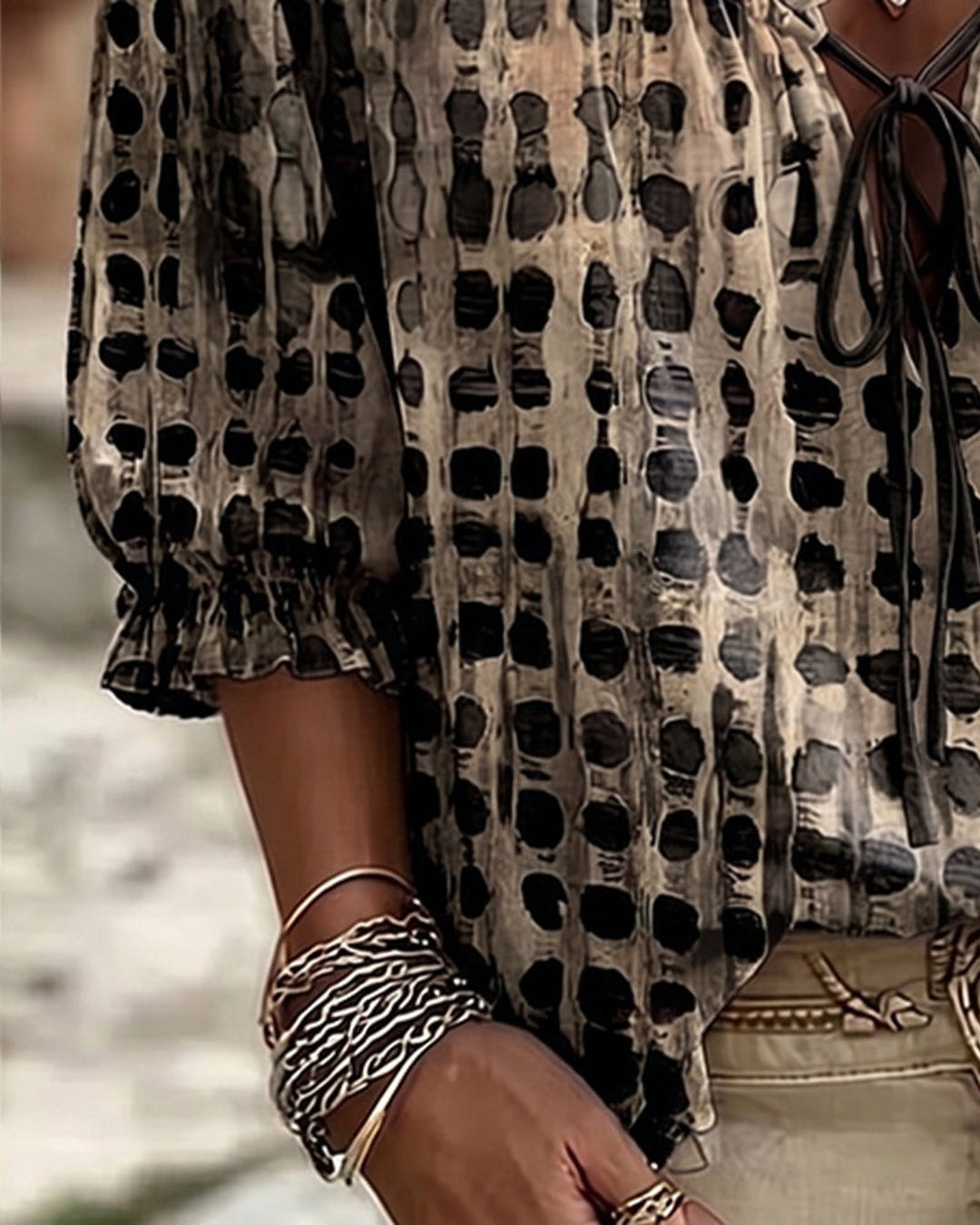 Mila | Boho Print Tie-Neck Blouse