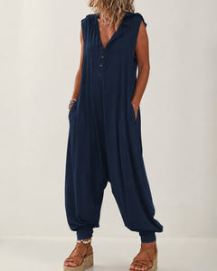 Rae | Casual Hooded Harem Jumpsuit – Navy Blue