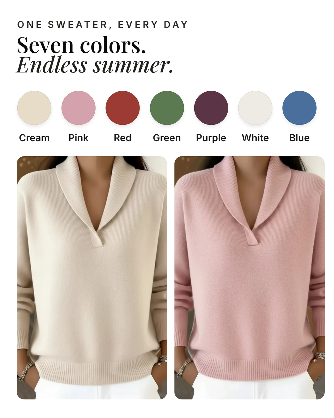 Almira | V-Neck Drape Knit available in 7 colours: cream, pink, red, green, purple, white, blue