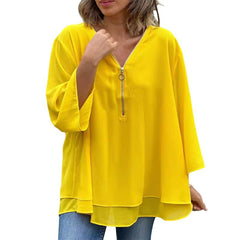 Ingrid | Flowy Chiffon Zip-Front Blouse