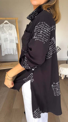 Bethany | Artistic Script Button-Up Shirt