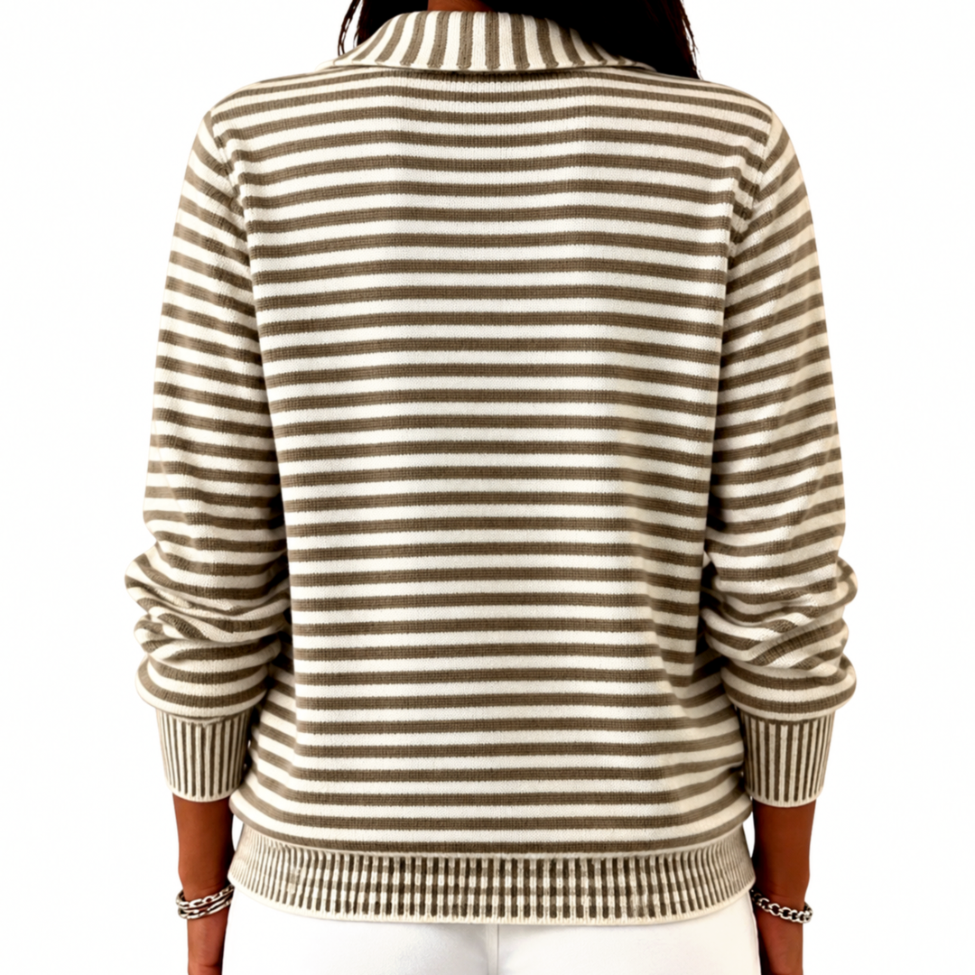 Basia | Striped Button Cardigan - Brown, back view