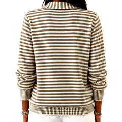Basia | Striped Button Cardigan - Brown, back view