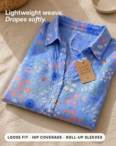 Bea | Floral Print Longline Shirt fabric close-up