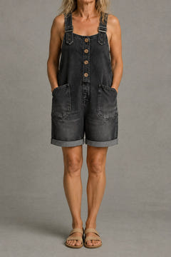 Relaxed Denim Overall Shorts in black