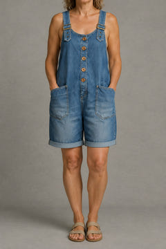 Relaxed Denim Overall Shorts in blue