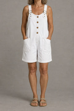 Relaxed Denim Overall Shorts in white