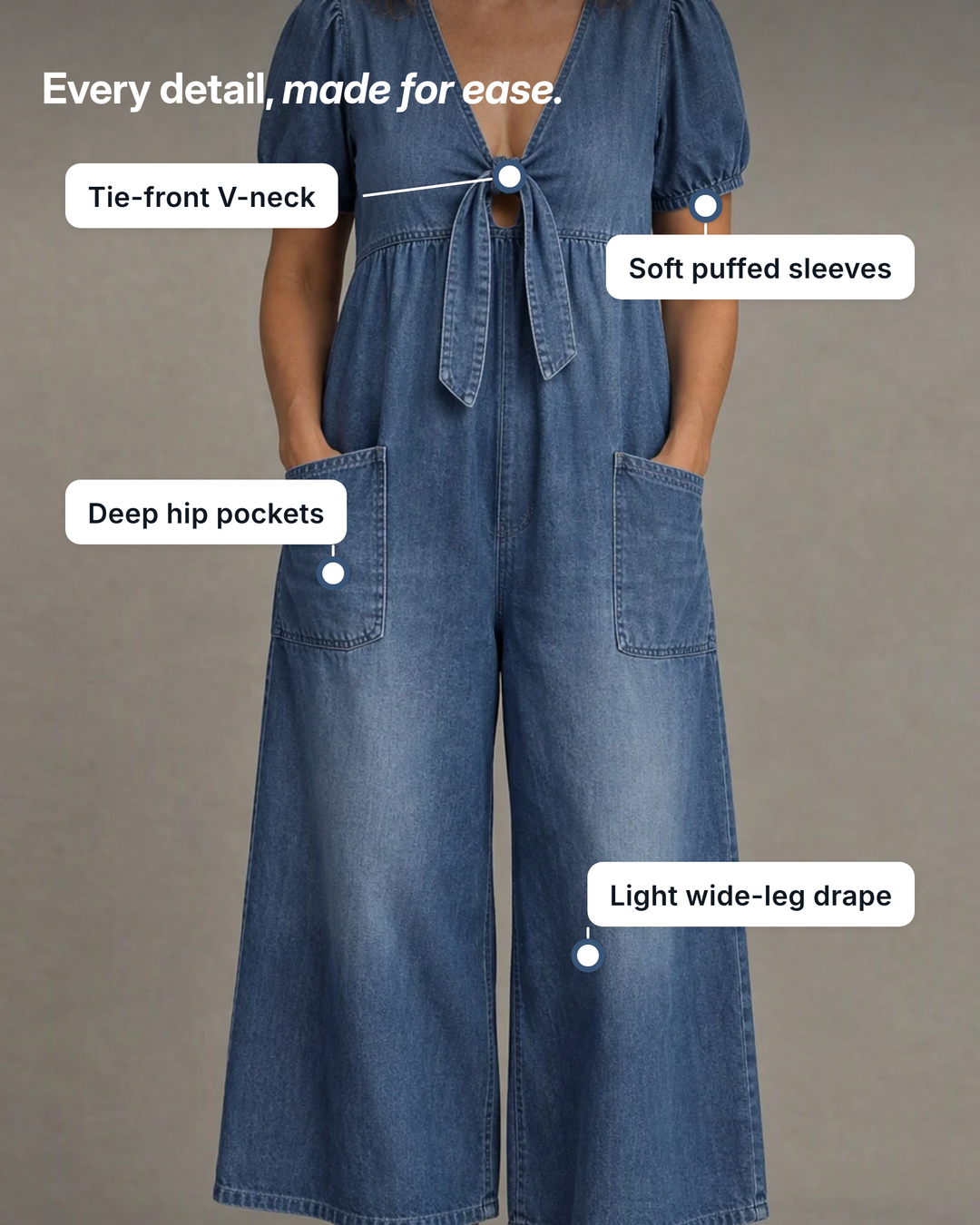 Birdie | Tie-Front Wide-Leg Jumpsuit details