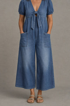 Tie-Front Wide-Leg Jumpsuit in blue