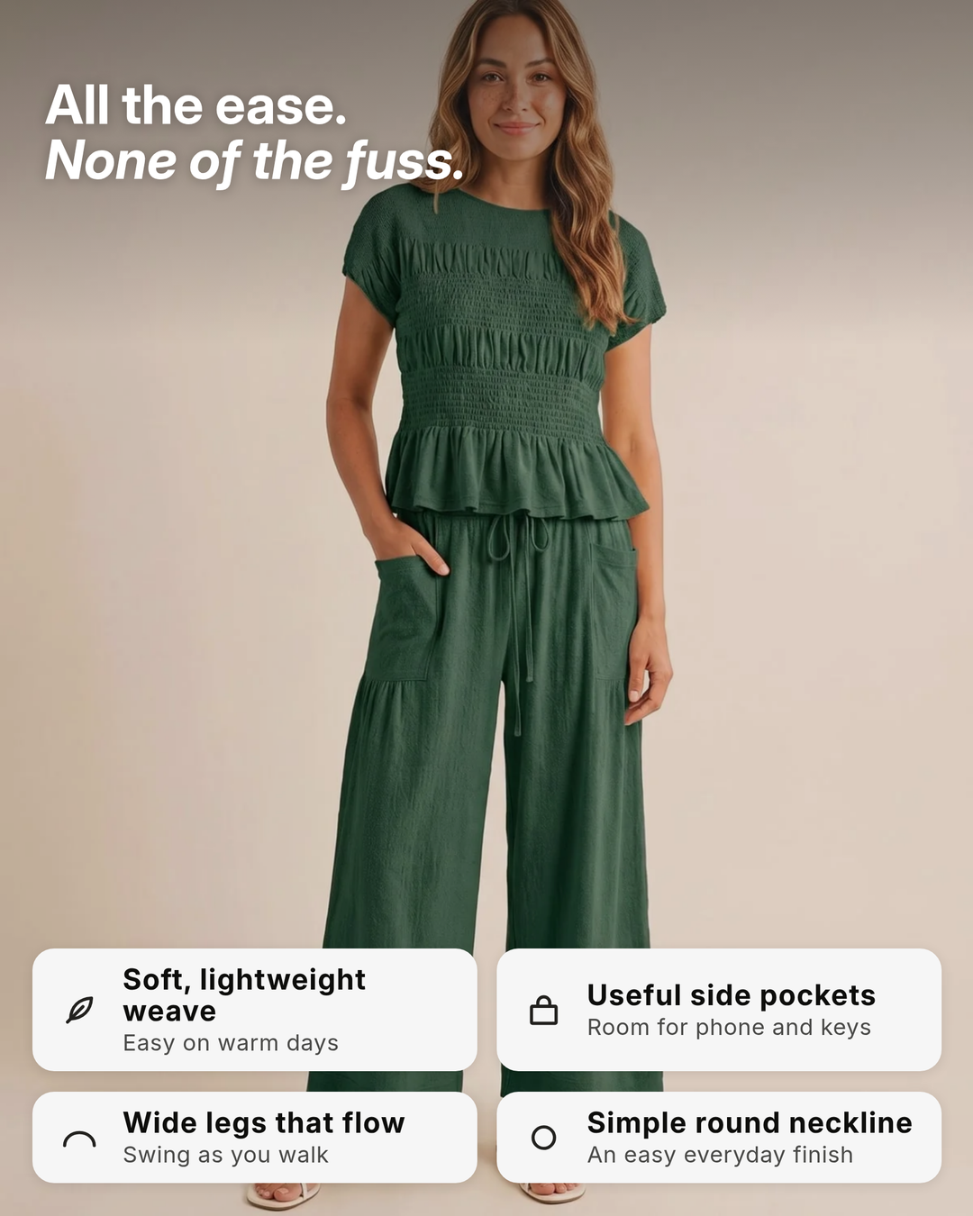 Bobbie | Smocked Top & Wide-Leg Pants Set benefits