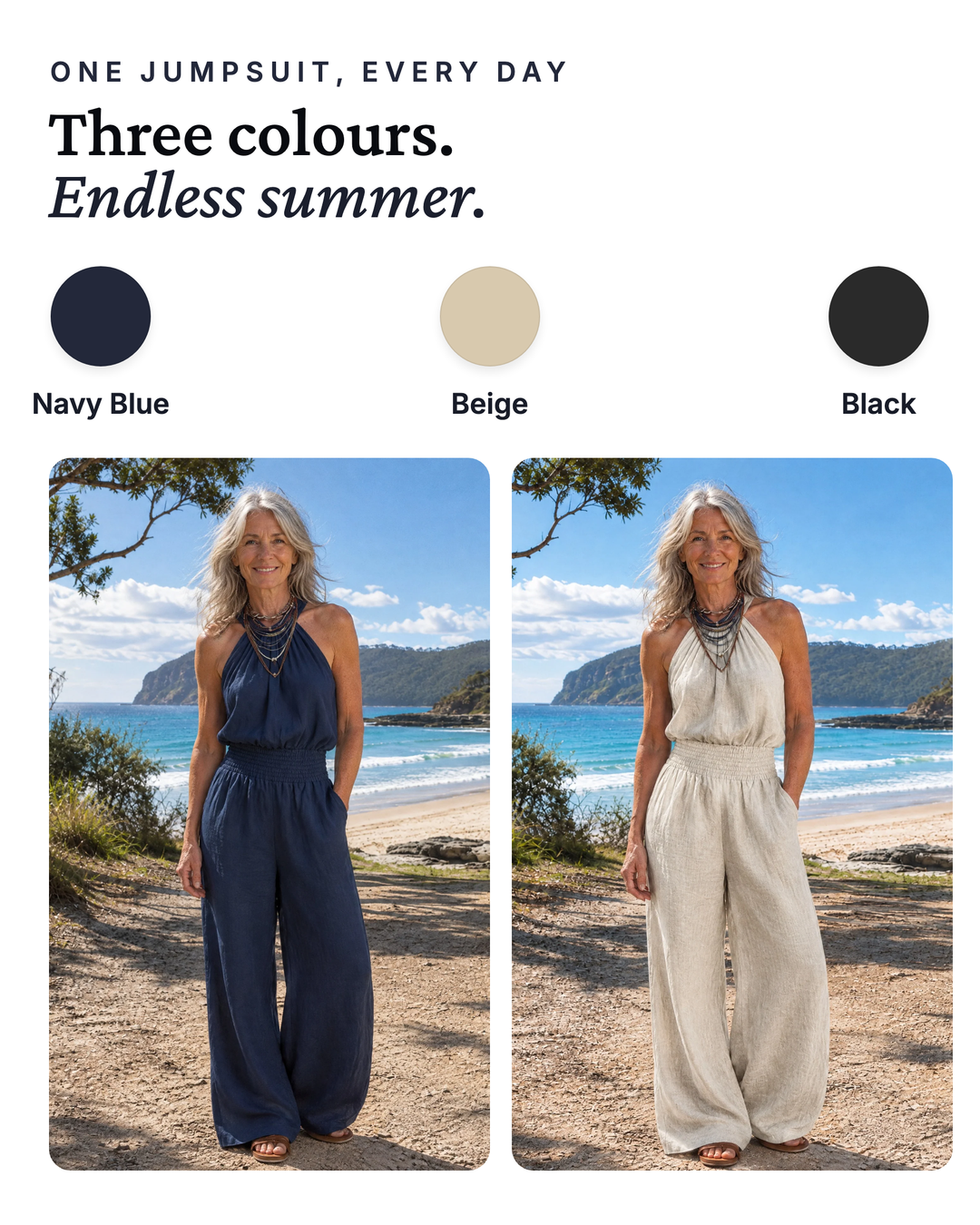 Britta | Cross-Neck Wide-Leg Jumpsuit available in 3 colours: navy blue, beige, black