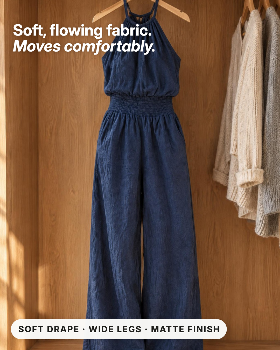 Britta | Cross-Neck Wide-Leg Jumpsuit fabric close-up