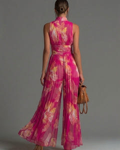 Vivi | Pleated Floral Halter Jumpsuit