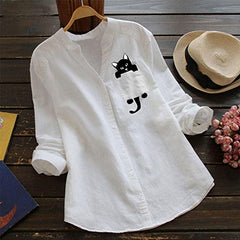 Ariel | Cat Print V-Neck Blouse