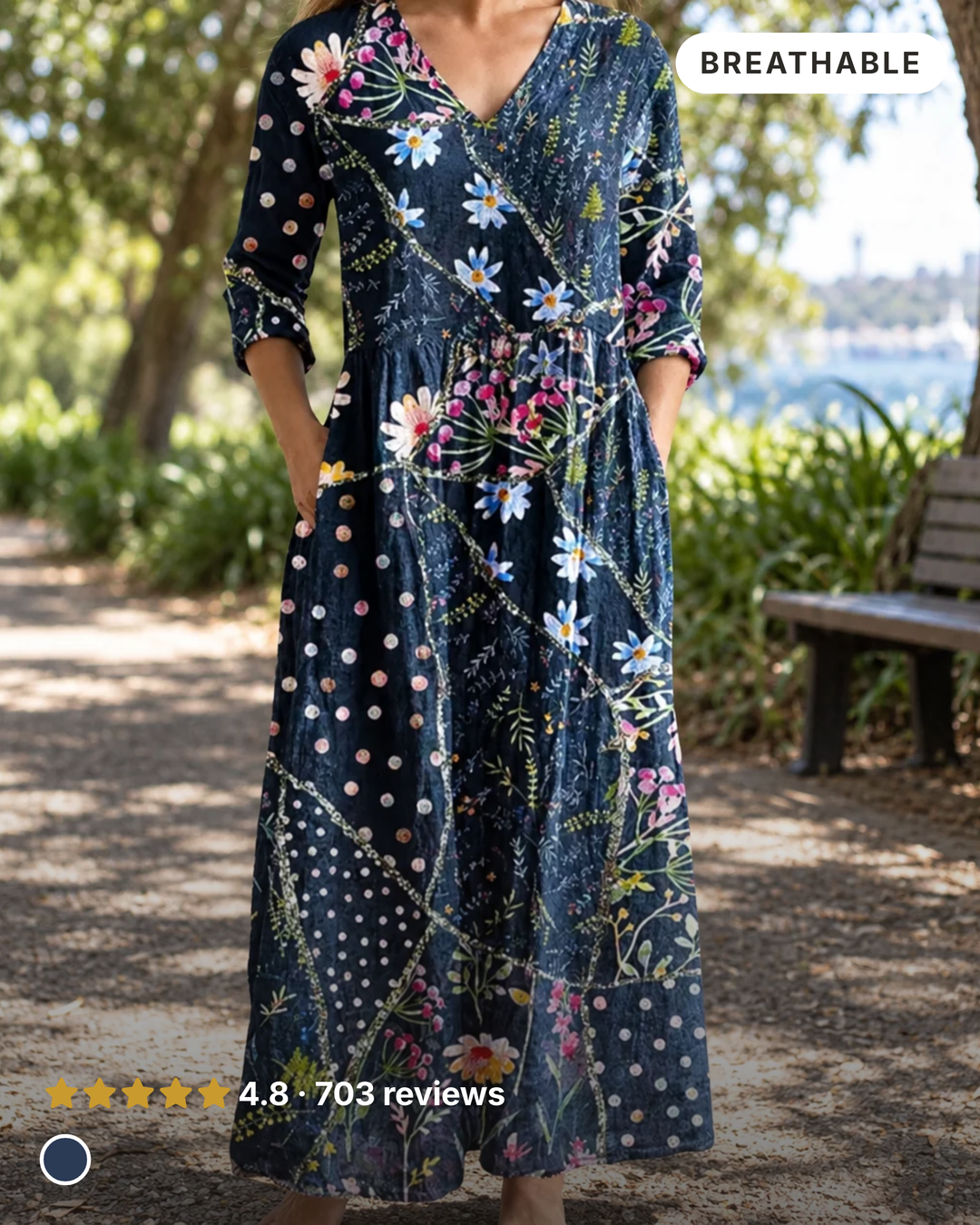 Carlene | Floral Summer Midi Dress in navy