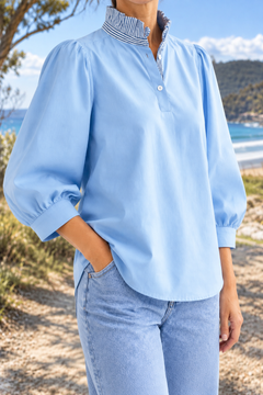 Carline blouse in Blue, three-quarter side view