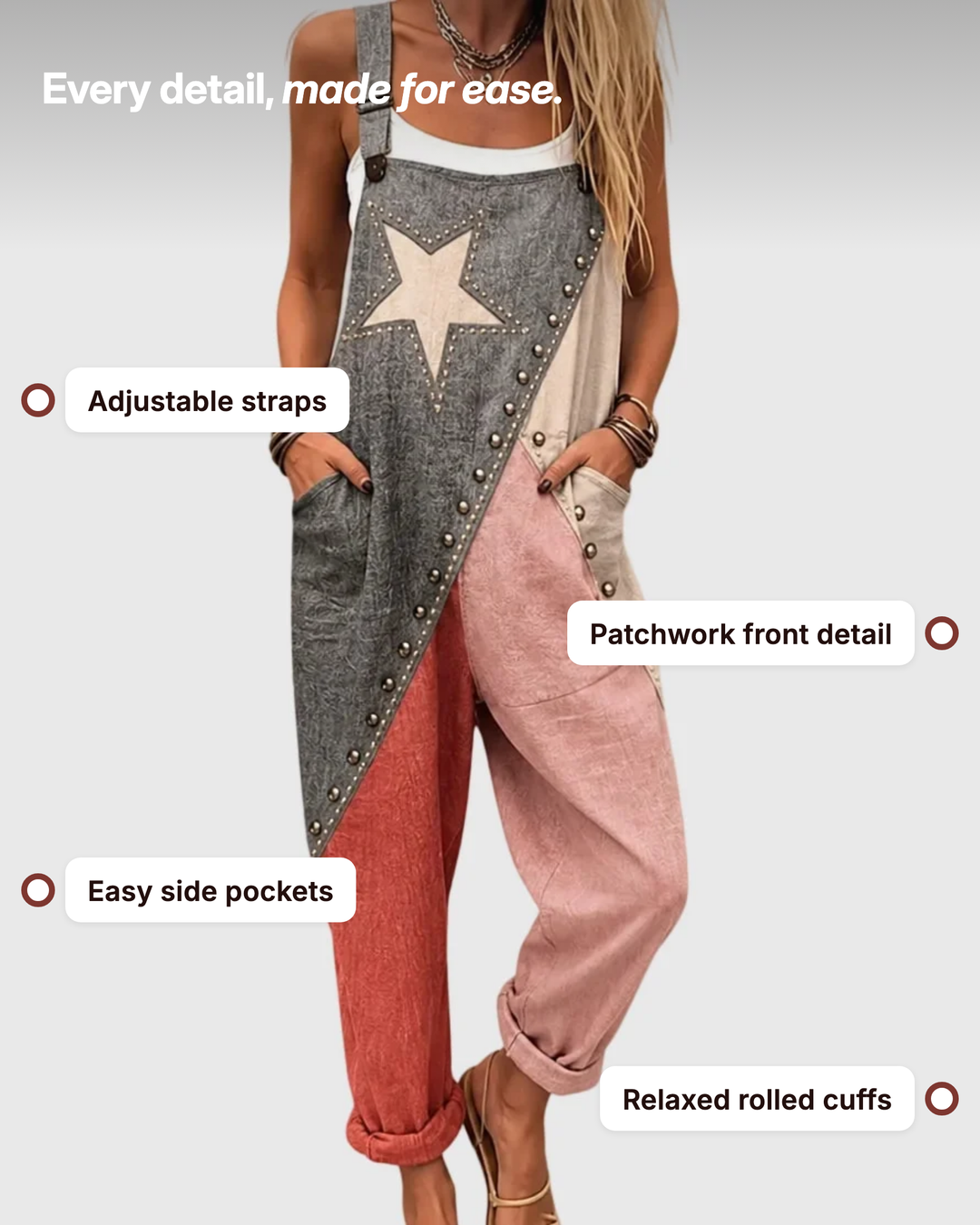 Catherine | Patchwork Dungarees Vintage details