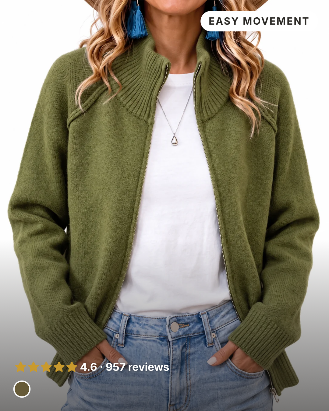 Christabel | Ribbed Zip Cardigan in olive green