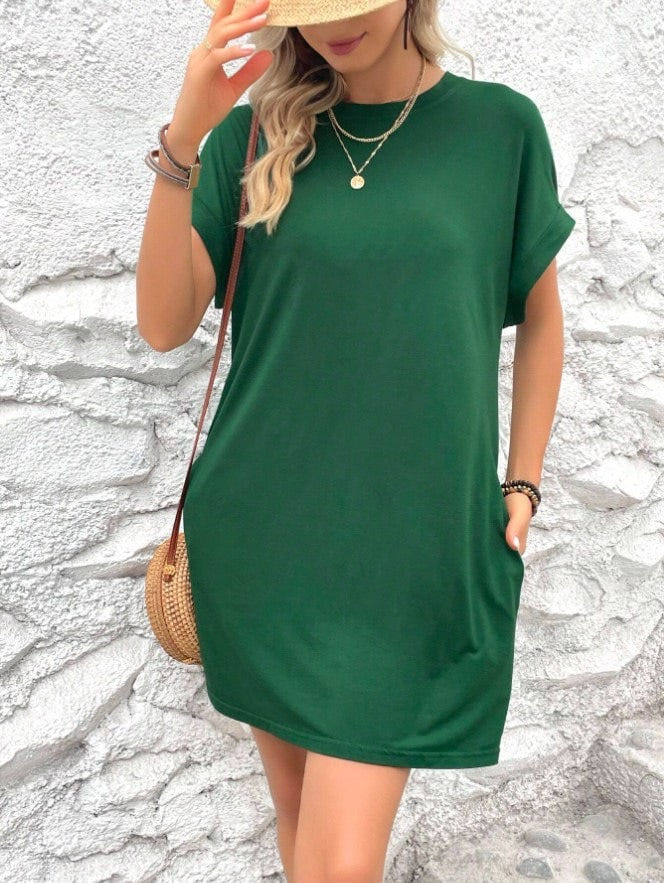 Relaxed batwing T-shirt dress in green