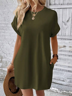 Relaxed batwing T-shirt dress in olive