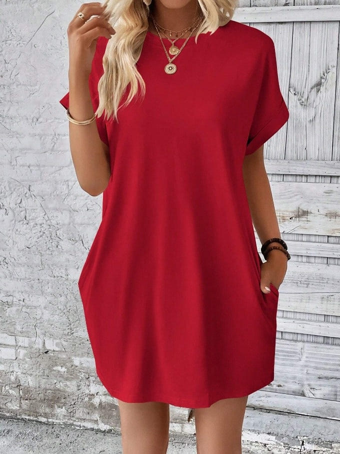 Relaxed batwing T-shirt dress in red