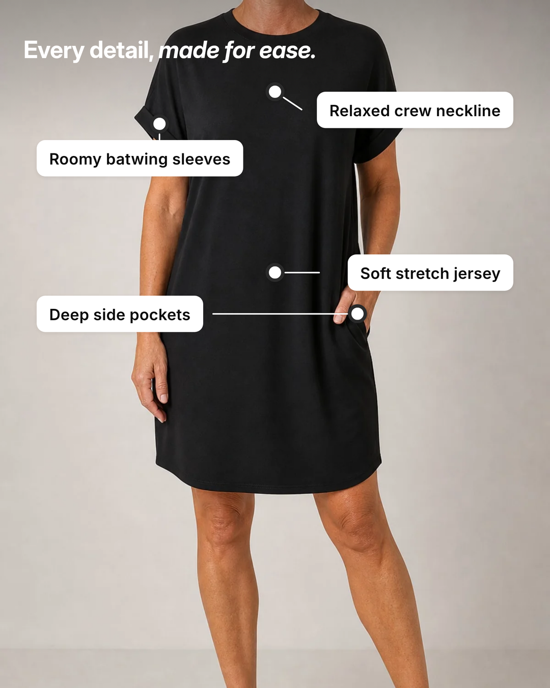 Clemmie | Relaxed Batwing T-Shirt Dress details