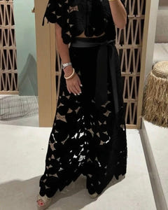 Coralie lace shirt and wide-leg trousers set in black